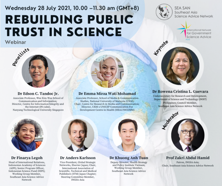 Rebuilding Public Trust in Science – Southeast Asia Science Advice Network (SEA SAN) – Webinar, July 2021